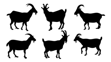 set of mountain goats silhouette vector on white background