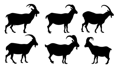 set of mountain goats silhouette vector on white background