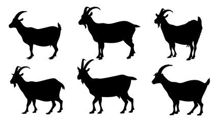 set of mountain goats silhouette vector on white background