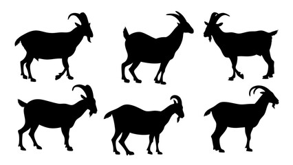 set of mountain goats silhouette vector on white background