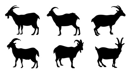 set of mountain goats silhouette vector on white background
