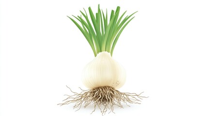 Fresh bulb with vibrant green shoots and roots