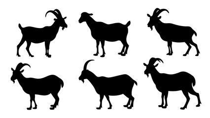 set of mountain goats silhouette vector on white background