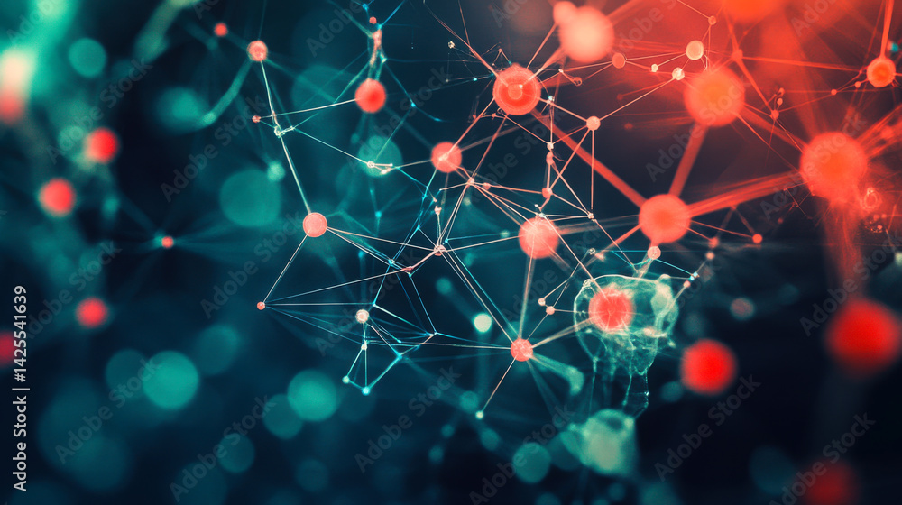 Poster abstract representation of molecular structures highlighting connections in a vibrant digital space