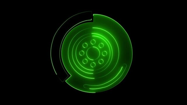 Glowing neon line setting icon with spinning gears icon on black background .