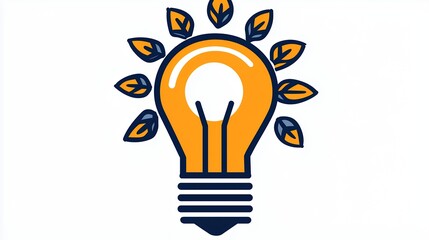 Pixel Art Orange Lightbulb with Dark Blue Leaves
