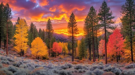 Fototapeta premium Autumnal Sunset in the Majestic Sierra Nevada Mountains