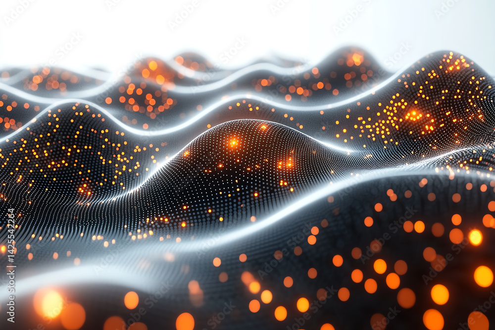 Leinwandbilder dynamic waves of glowing orbs create a mesmerizing visual of light and movement, showcasing innovati