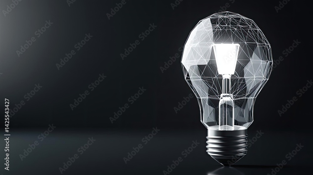 Poster polygon lightbulb in futuristic blockchain lamp concept. innovative light bulb design representing m