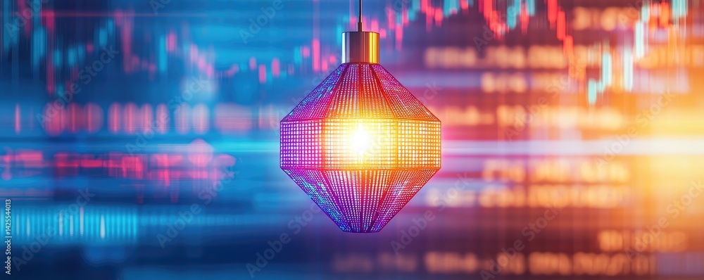 Poster polygon lightbulb in exchange network technology concept. a symbolic image representing financial ma