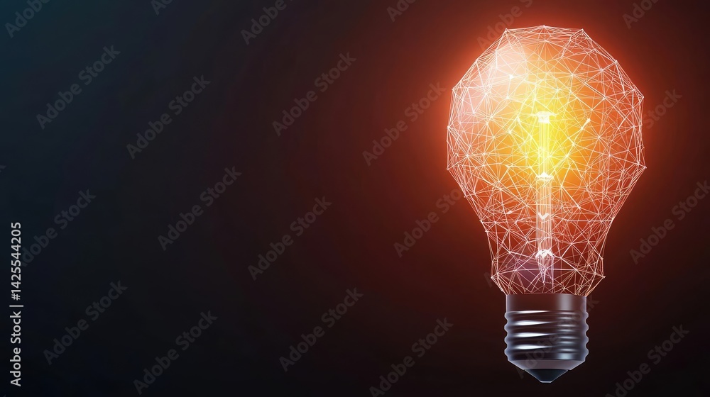Poster polygon lightbulb in futuristic blockchain lamp concept. a glowing light bulb representing innovatio