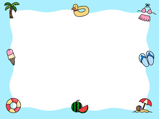 여름 라인드로잉 아이콘 테두리 프레임 배경(summer line drawing icon frame wallpaper)