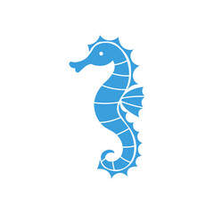 Seahorse Blue Silhouette. Undersea Nautical Ocean Animal Creature Draft. Sea life Vector illustration in flat style.