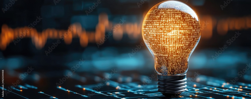 Poster polygon lightbulb in futuristic blockchain lamp concept. a glowing light bulb representing innovativ