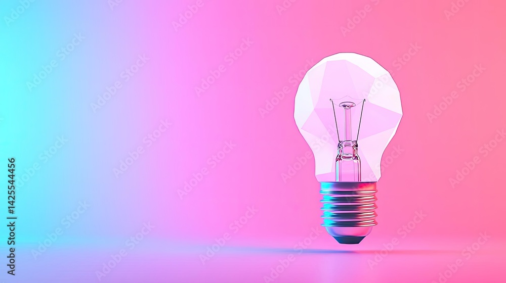 Poster polygon lightbulb showing technology and business concept. a glowing light bulb on a colorful gradie