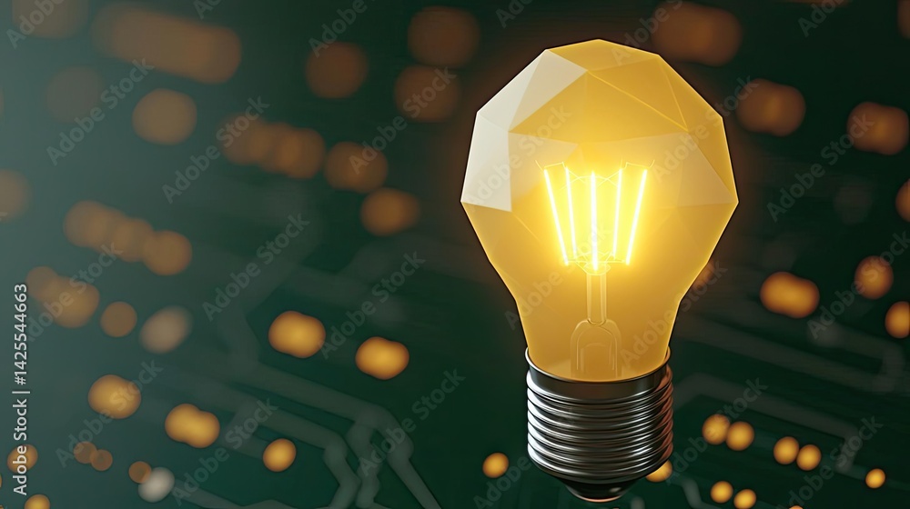 Poster polygon lightbulb showing technology and business concept. innovative light bulb design with circuit