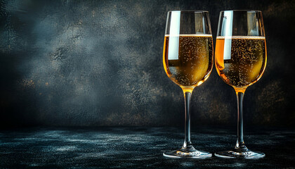 Golden champagne flutes dark background elegant celebration