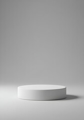 Minimalist white cylindrical podium on grey background