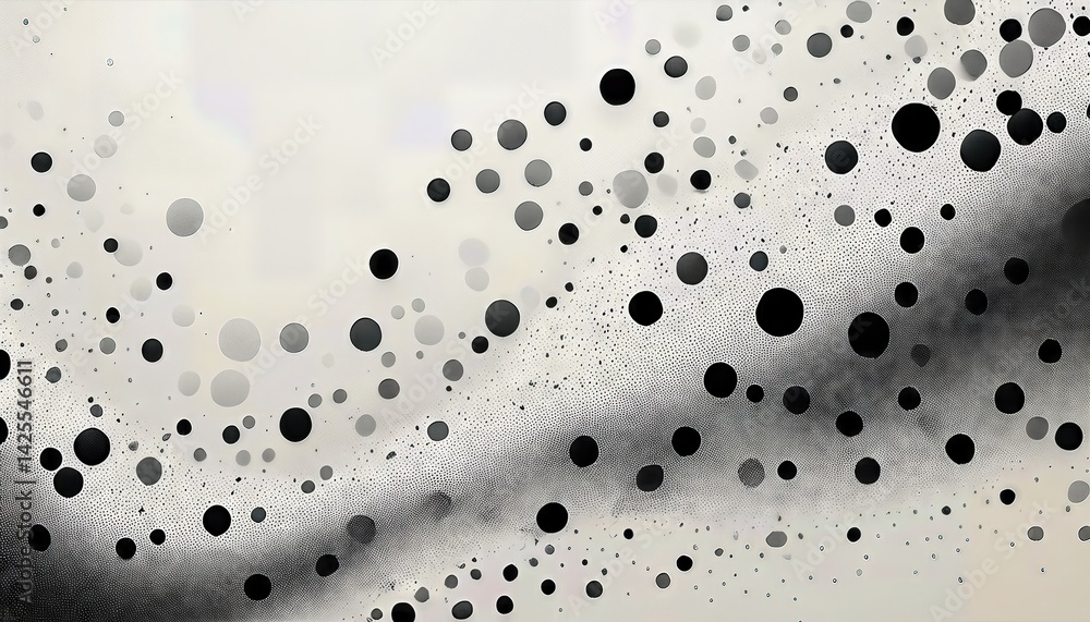 Poster striking white canvas of black dots scattered across a minimalist backdrop, creating an ethereal and