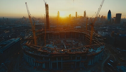 Industrial sunset silhouette atmospheric landscape