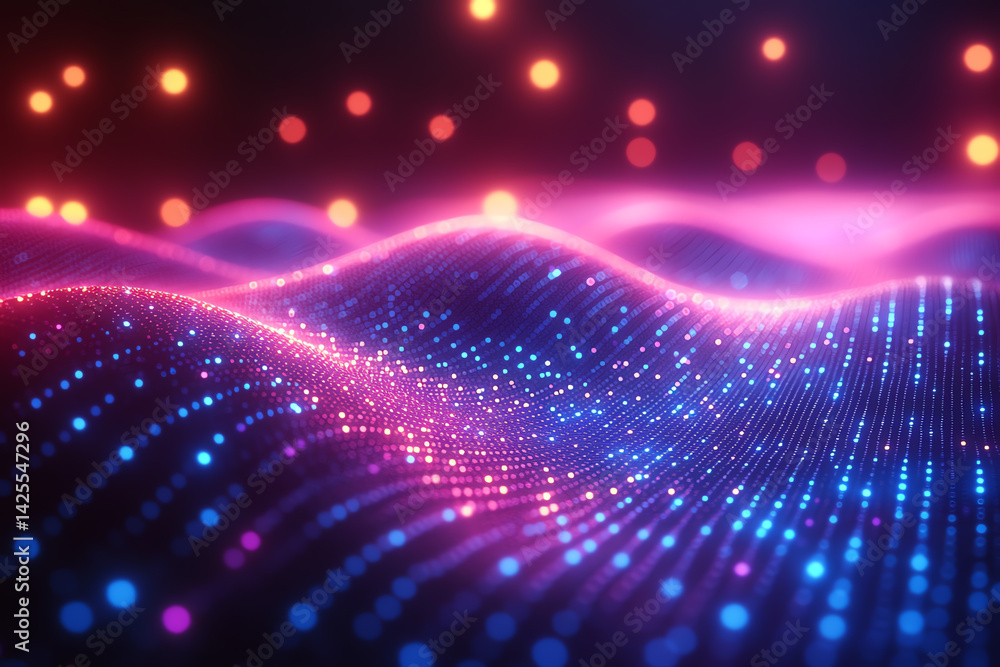 Poster vibrant digital waves of light create a mesmerizing backdrop with intricate patterns of color and mo