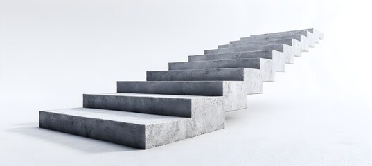 Concrete stairs on an isolated white background. Minimalistic design with a contemporary look. Concept of modern architecture. 3D Rendering