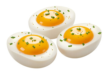 Three Perfectly Cooked Soft Boiled Eggs with Herbs transparent background