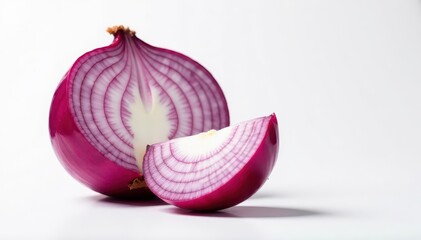 Vibrant red onion, sliced, pristine white backdrop, fresh, vegetable photography, botany