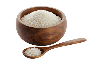 White Rice in Wooden Bowl and Spoon transparent background