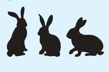 Black Bunny Silhouettes Vector Illustration.