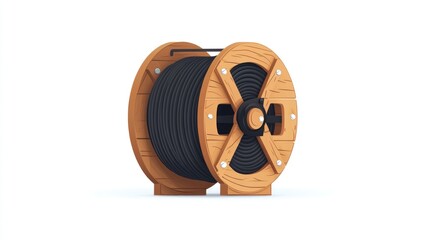 Wooden spool of black cable (1)