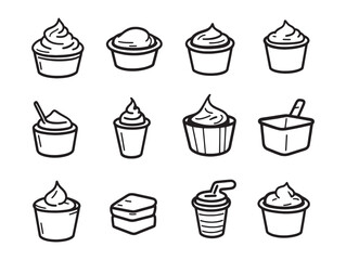 Delicious mascarpone cheese in minimalist line art style