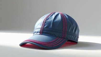Fototapeta premium Stylish Blue Baseball Cap with Pink Stitching - Fashion Accessory
