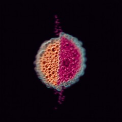 Obraz premium Abstract Sphere of Bubbles: An Organic Microscopic Display of Pink, Orange and Cyan on a Black Backdrop
