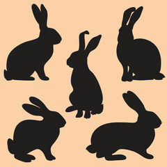 Fototapeta premium Black Bunny Silhouettes Vector Illustration.