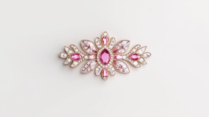 Fototapeta premium Exquisite, ornate brooch with pink gemstones and white accents