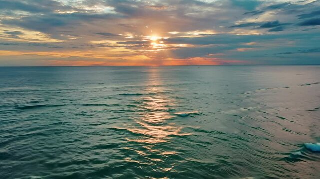 arafed view of a sunset over the ocean with a surfer on a surfboard