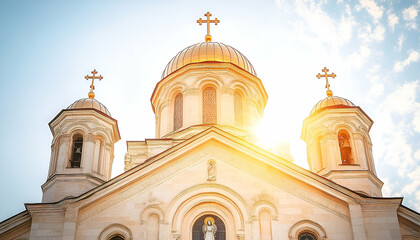 Fototapeta premium Majestic church golden domes peaceful sunlight serenity