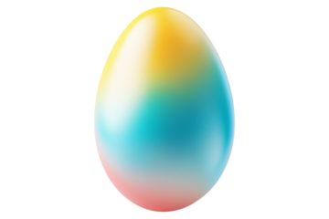 Gradient colored Easter egg with smooth transitions of blue, yellow, and pink isolated on white transparent background. Symbol of Easter celebration and festivity