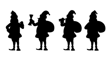 set of santa silhouette vector on white background
