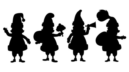 set of santa silhouette vector on white background