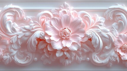 Floral Ornament Pink Flower Relief Elegant.