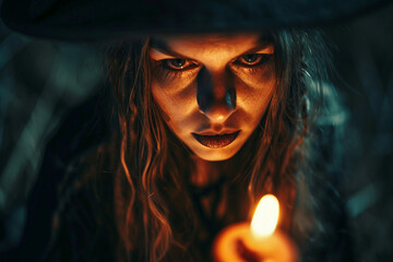Generative AI portrait of mysterious Salem witch with captivating dark aesthetic traditional rituals