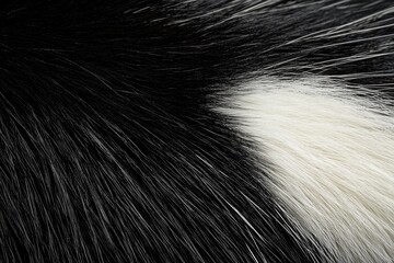 A captivating macro close-up of a skunks fur, showing the rich black and white color pattern