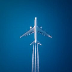 Fototapeta premium A cargo plane generating contrails in the clear blue sky