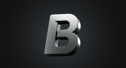 Letter B Metallic 3d Rendering Isolated Against Dark Background Design Element