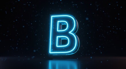 Glowing Neon Letter B on Dark Background with Particle Effects