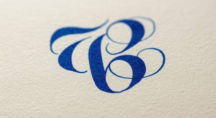 Elegant Blue Letter Logo on Textured Paper Close Up View