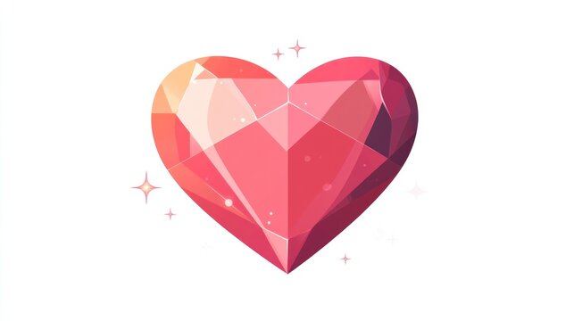 A stylized, multifaceted,  pink heart gem