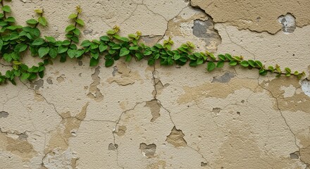 Climbing Vine on Textured Wall Surface Adds Natural Vintage Accent